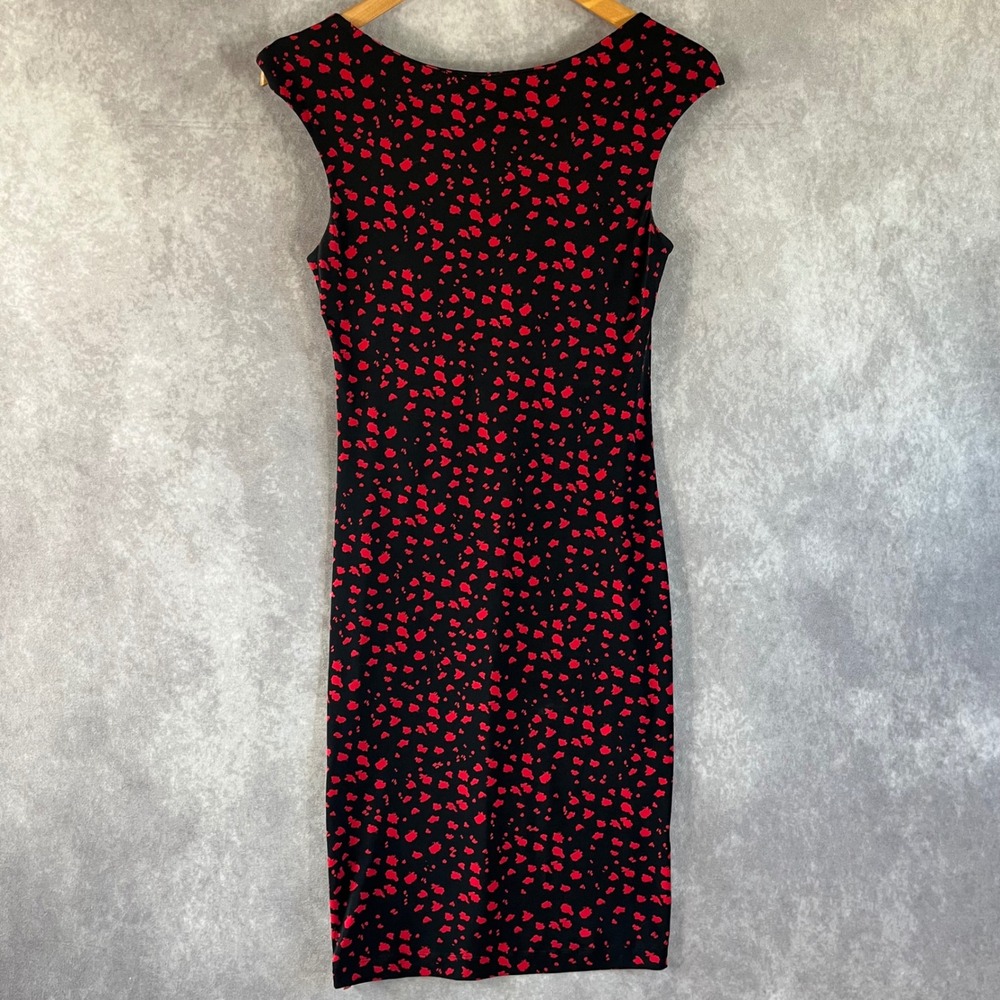 Alice + Olivia Sheath Dress Womens XS Black Red Abstract Animal Print C102648397